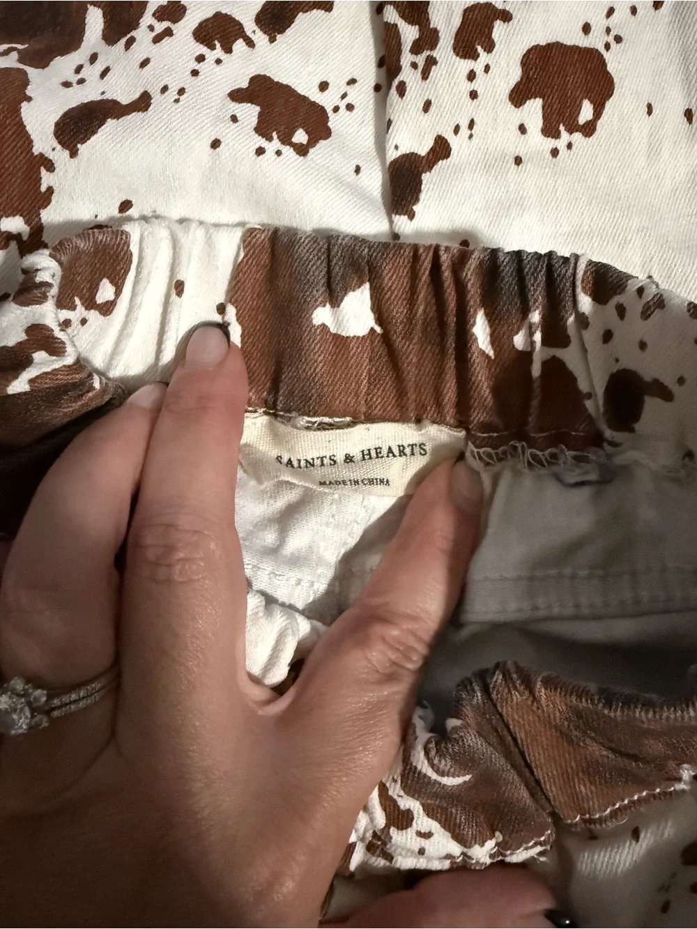 Girls Size XXS Cowprint Flared Pants in White & Brown